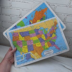 Lot Of 2 Placemats,  1 US and 1 World,  Both Laminated,  Double Sided